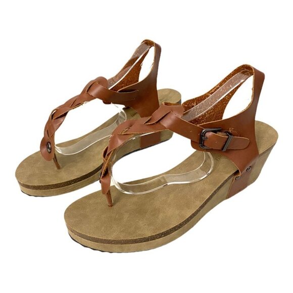 Jolimal Boho Leather Braided Cognac Wedge Sandals, Size 10 - Picture 6 of 13